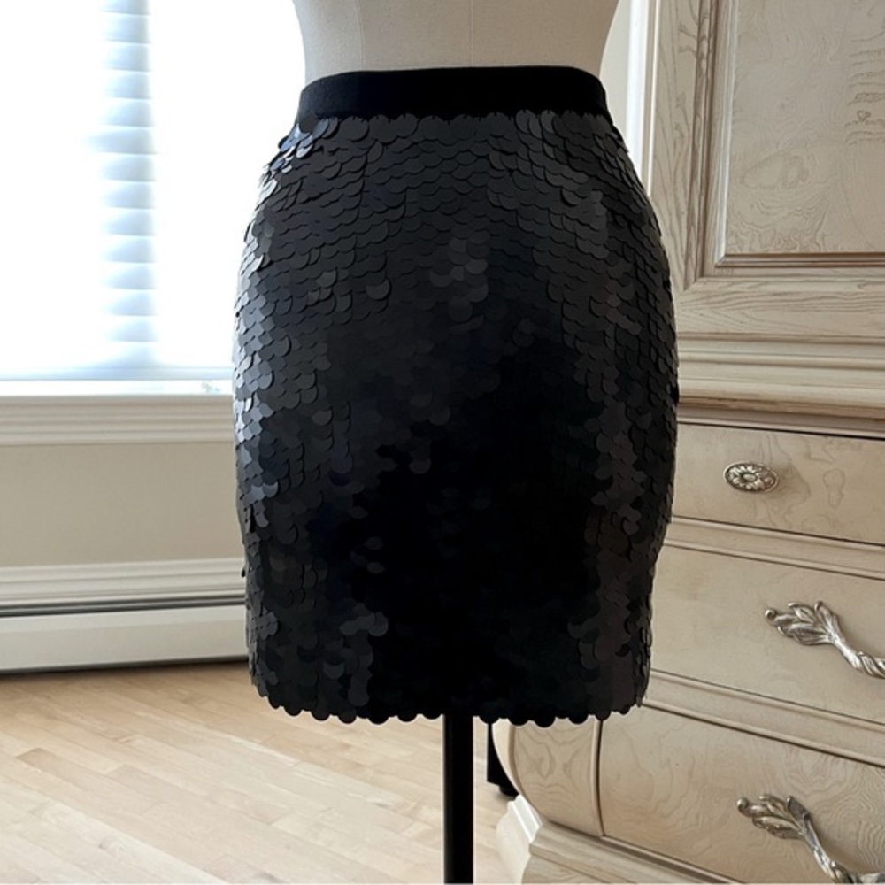 NWT Adrienne Vittadini Black Paillette Sequin Stretch Mini Skirt - Picture 3 of 12